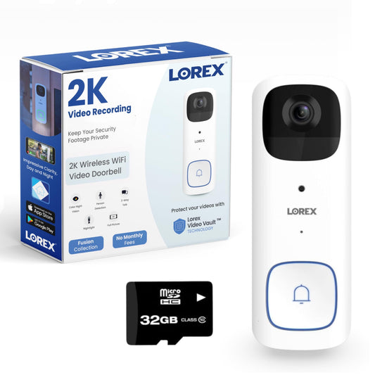 Lorex 2K Wireless WiFi Smart Video Doorbell Camera w/No Subscription Fee - Night Vision, Battery-Powered, Motion Detection (White)