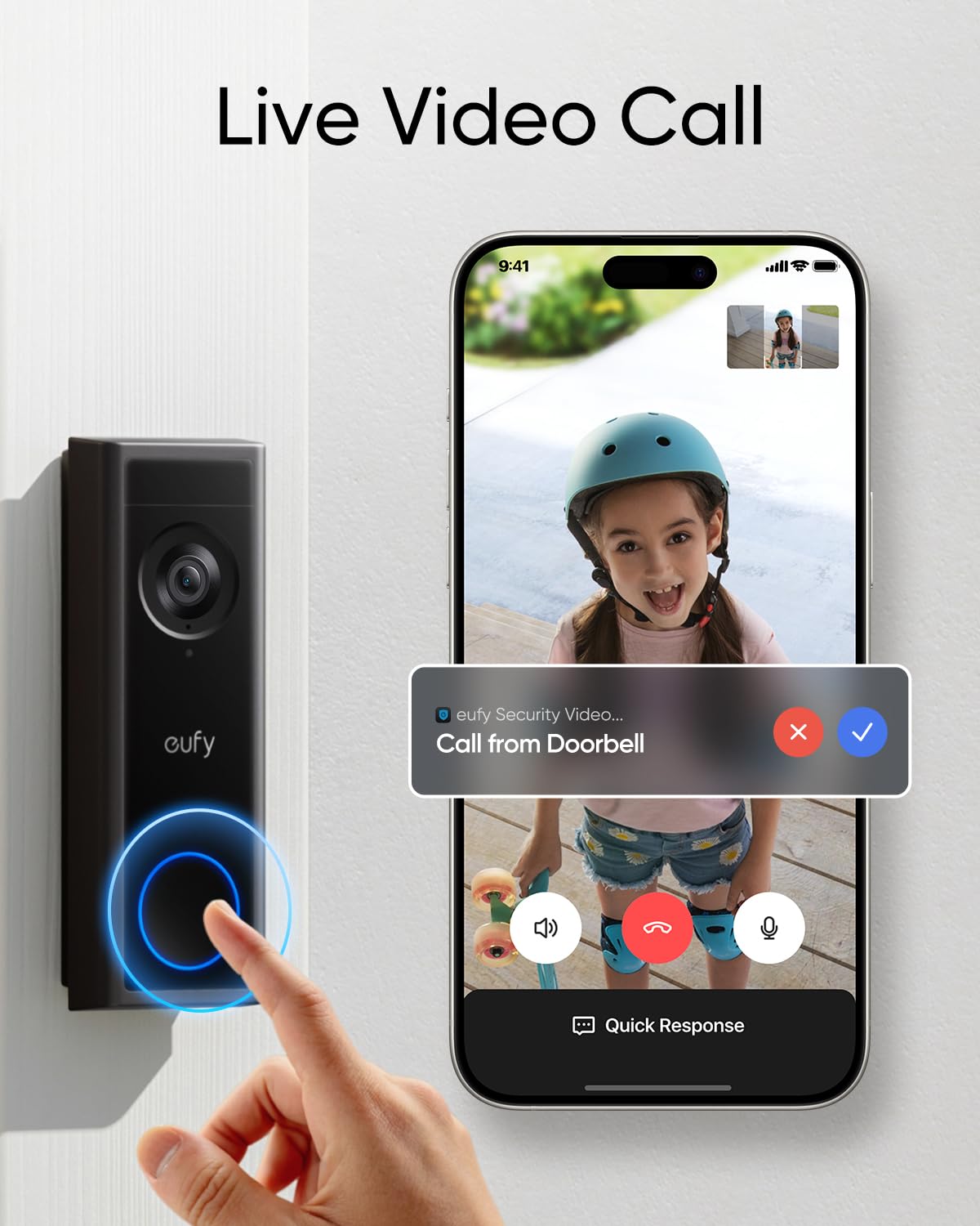 eufy Video Doorbell C30, Battery Powered, 2K FHD, 16:9 Expanded View, Easy Installation, Live Video Call, Human and Motion Detection, HomeBase S380 Compatible, No Monthly Fee