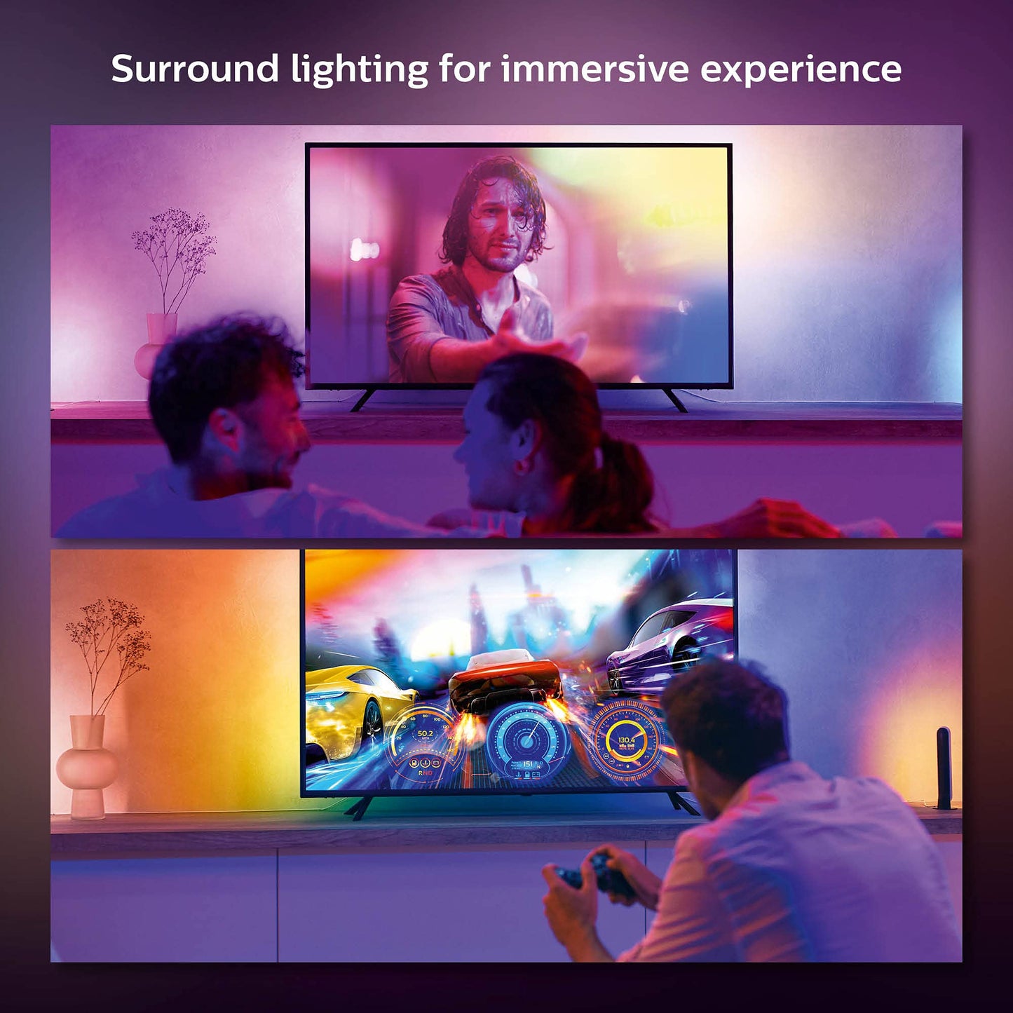 Philips Hue 55" Smart TV Light Strip - White and Color Ambiance LED Color-Changing TV Backlight - Sync with TV, Music, and Gaming - Requires Bridge and Sync Box - Control with App or Voice Assistant