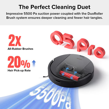 roborock Q5 Pro Robot Vacuum and Mop Combo, DuoRoller Brush, 5500Pa Suction, LiDAR Navigation, Robotic Vacuum Cleaner with 770ml Large Dustbin, 240 min Runtime, Smart No-Go Zone, Perfect for Pet Hair