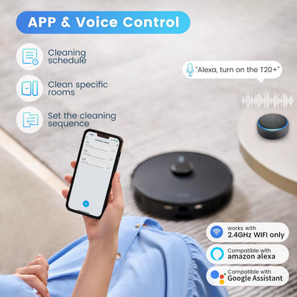 AIRROBO Robot Vacuums and Mop Combo, Self-Emptying, 60-Day Capacity, Home Mapping, Schedule, Wi-Fi/App/Alexa/Remote, 180mins Runtime, T20+ Robotic Vacuum Cleaner for Pet, Hard Floors, Carpet