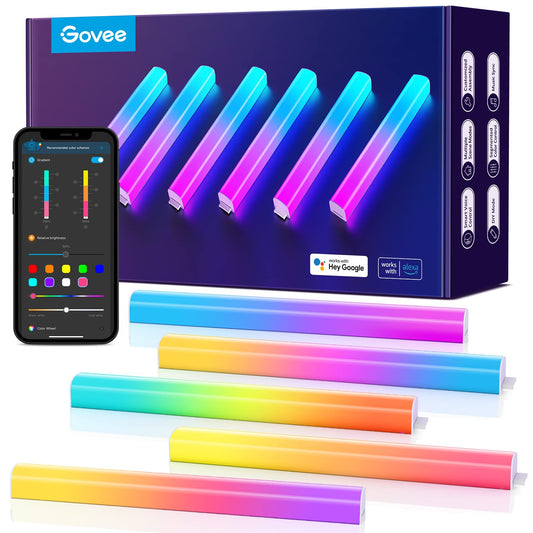 Govee RGBIC Smart Wall Light, Glide Lively Wall Lights, Multicolor Segmented Control, Music Sync, Home Decor LED Light Bars for Gaming and Streaming Work with Alexa and Google Assistant, 6 Pcs