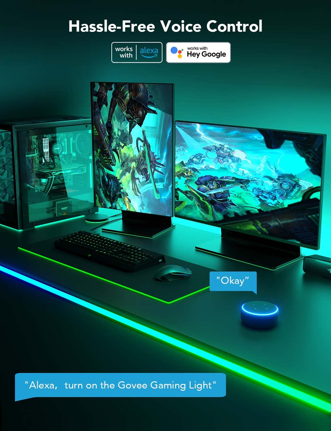 Govee RGBIC Gaming Lights, 10ft Neon Rope Lights Soft Lighting for Gaming Desks, LED Strip Lights Syncing with Razer Chroma, Support Cutting, Smart App Control, Music Sync