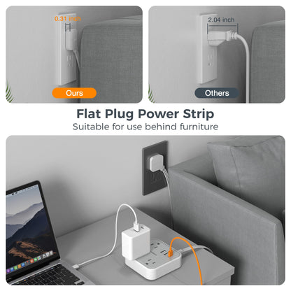 Surge Protector Power Bar Tower, TESSAN Flat Plug Extension Cord 6 Ft with 12 AC Outlets 3 USB Ports (1 USB C), 1050J Multiple Plug Charging Station for Home, Office Supplies, Dorm Room Essentials