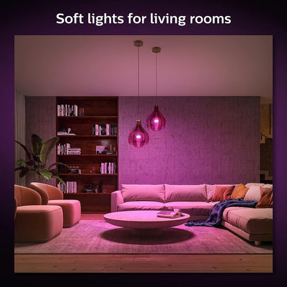 Philips Hue Smart Light Starter Kit - Includes (1) Bridge, (1) Smart Button and (3) Smart 75W A19 LED Bulbs - White and Color Ambiance - 1100LM - E26 - Control with Hue App or Voice Assistant