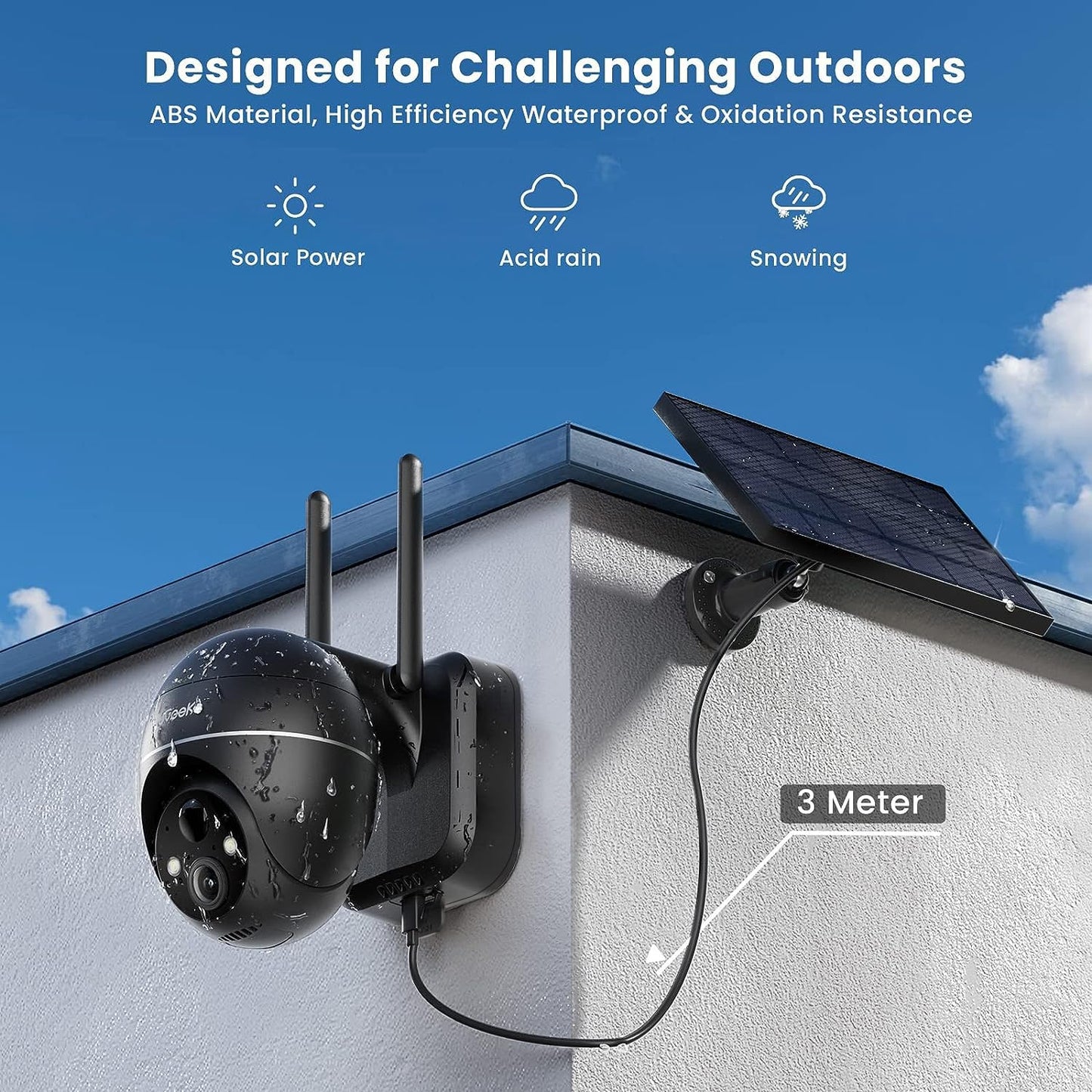 ieGeek 5MP Solar Security Camera Outdoor, 2.4Ghz Wireless WiFi Battery Powered Home Surveillance System, 360° PTZ Cam with Motion Sensor, Smart Siren, Spotlight, Color Night Vision, Works with Alexa