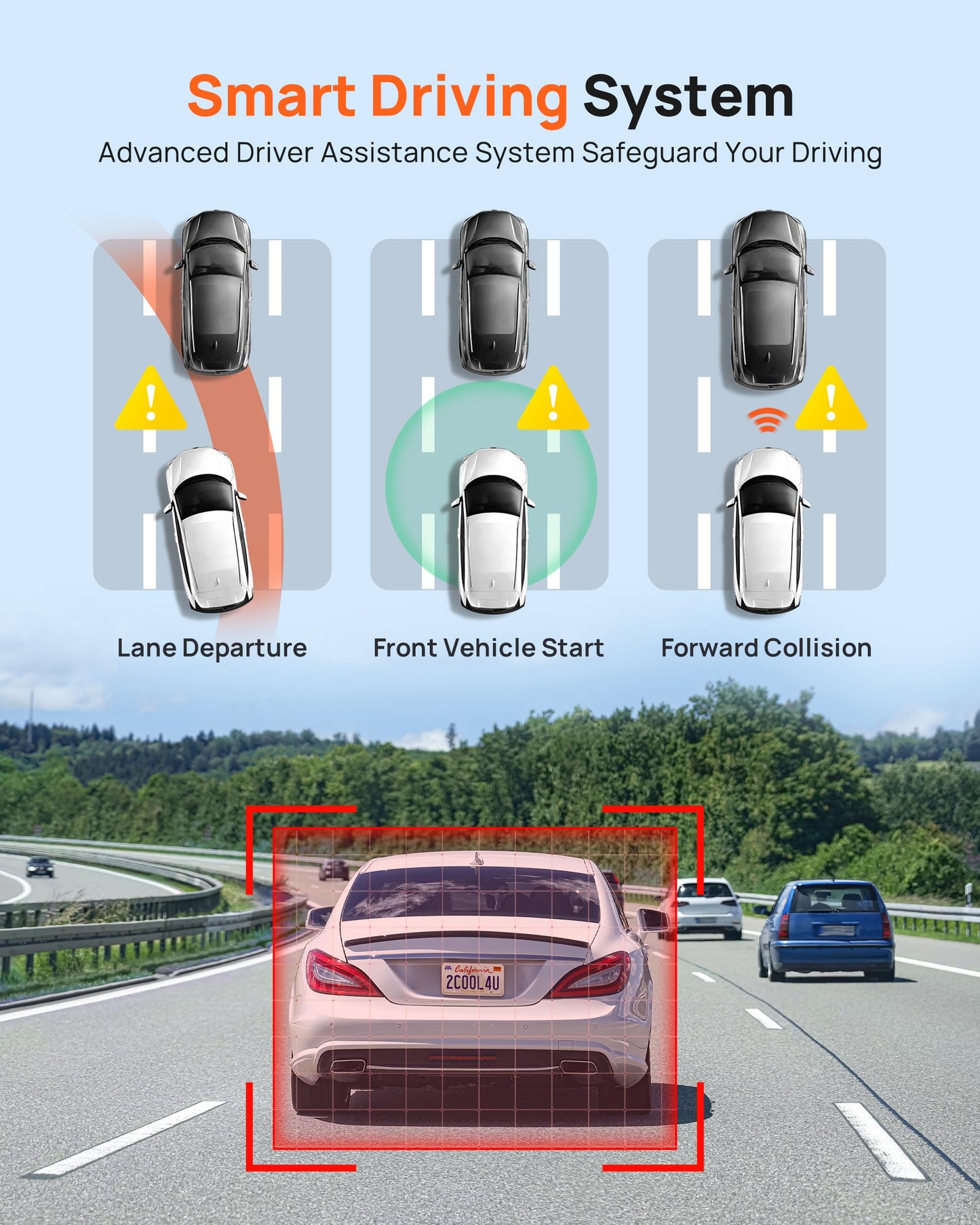 70mai 2.7K Dash Cam Front and Rear A500S, 1944P UHD Dashcam for Cars, ADAS, Built in WiFi GPS, Sony IMX335, 2'' IPS LCD Screen, 140° FOV, WDR, Super Night Vision, 24-Hour Parking Mode, Time-Lapse