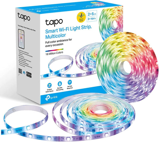 TP-Link Tapo Smart LED Light Strip, 100 Color Zones RGBIC, Sync-to-Sound, 32.8ft(2 Rolls of 16.4ft) Wi-Fi LED Strip Works w/Alexa & Google, IP44 PU Coating, Trimmable, 2 Yr Warranty (Tapo L920-10)