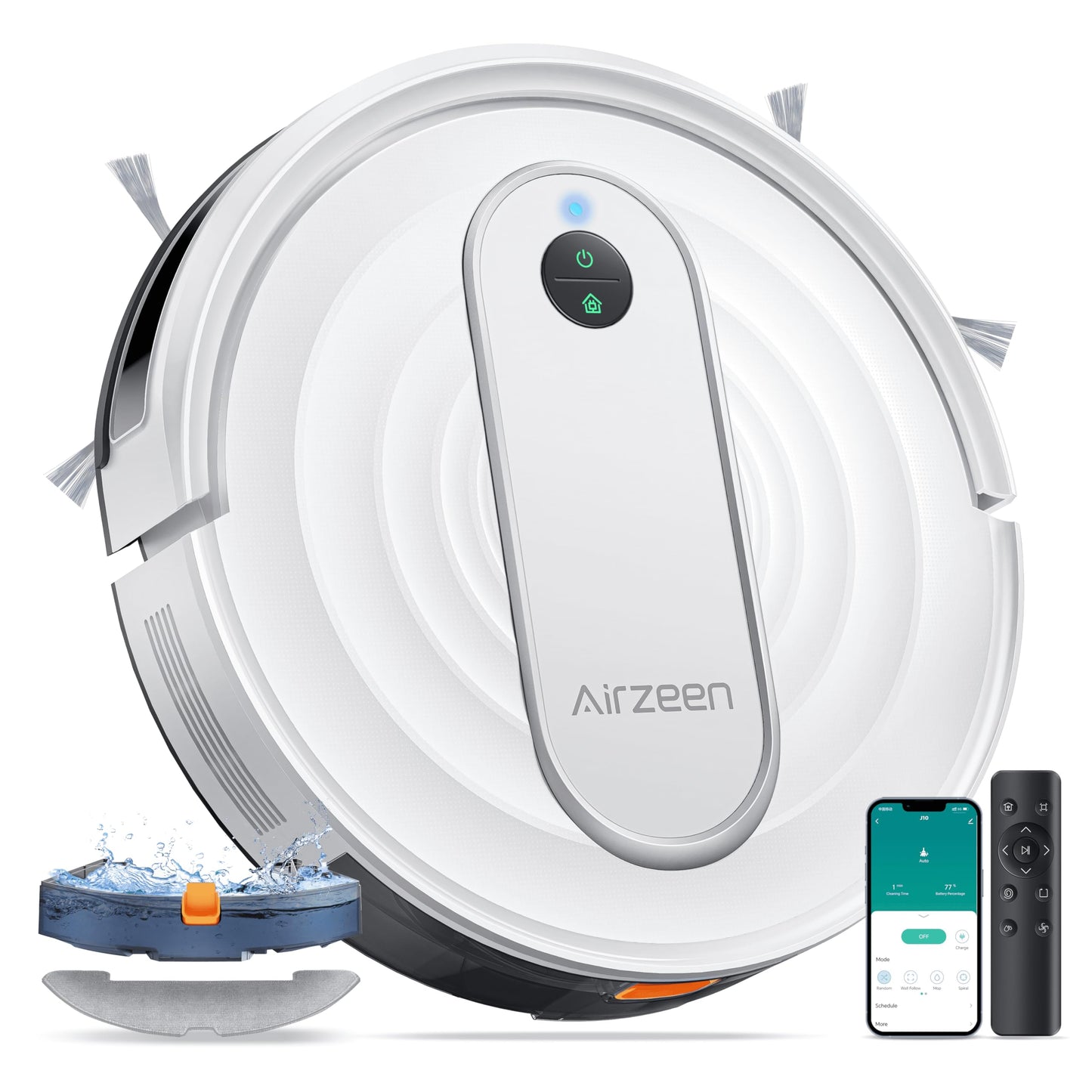 Airzeen Robot Vacuums, Sweep/Vacuum/Mop 3 in 1 Robot Vacuums and mop with 4000Pa Suction, WiFi/APP/Alexa/Remote, Ultra-Thin, Schedule Settings, Self-Charging, Ideal for Hard Floor, Pet Hair