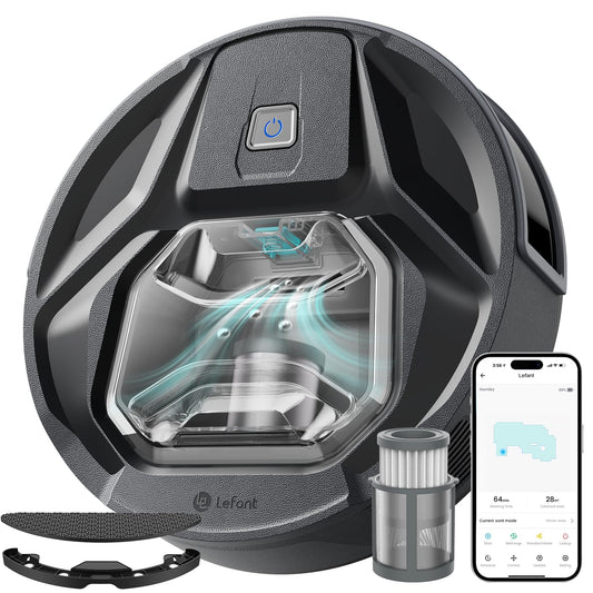 Lefant M320 Robot Vacuum and Mop Combo, 6000Pa Strong Suction Robotic Vacuum Cleaner, 210 Min Runtime, Self-Charging, Visible 800ML Dustbin, Alexa/APP/WiFi, Ideal for Pet Hair, Black