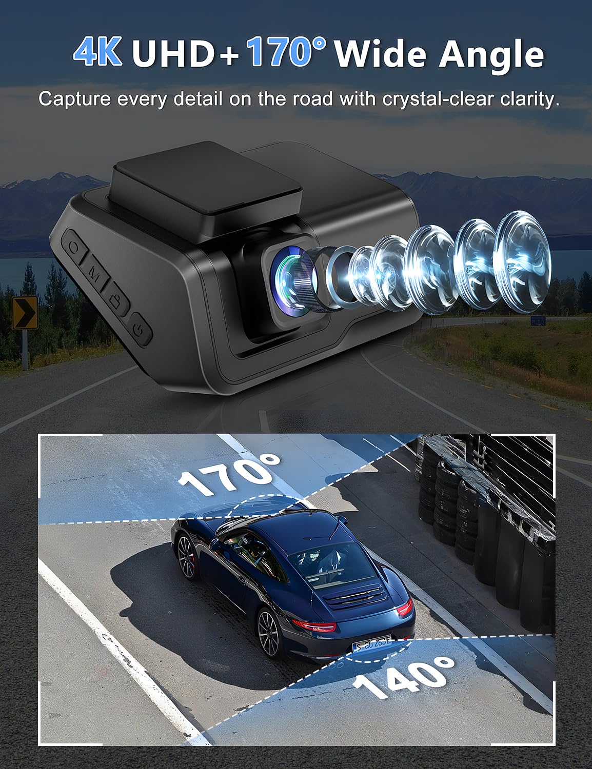 Dash Cam Front and Rear Camera Otovoda, 4K+1080P WiFi Dual Dash Cam with APP, 3’’ IPS Dash Camera for Cars with Free 64GB Card, Dashboard Camera with Night Vision, 24/7 Parking Monitor, WDR