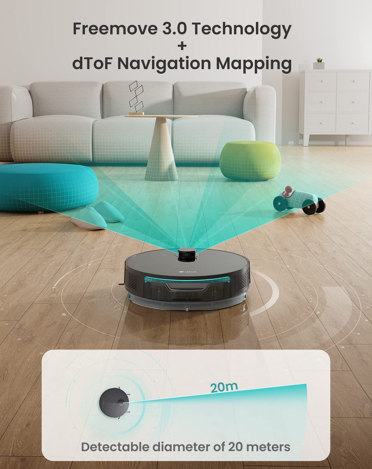 Lefant N3 Robot Vacuum and Mop, LIDAR Navigation, No-Go&No-Mop Zones, 5000Pa Suction & Sonic Mopping, 200 Min Runtime, Multi-Level Mapping, Fully Customized Cleaning, Ideal for Carpets and Pet Hair