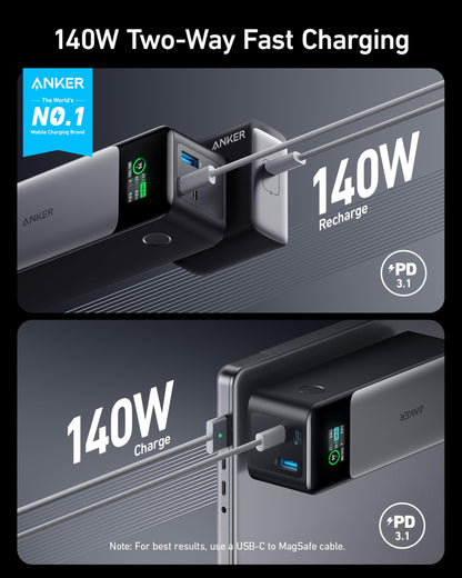 Anker Power Bank, 24,000 mAh 3-Port Portable Charger with 140W Output, Smart Digital Display, Compatible with iPhone 15/15 Plus/15 Pro/15 Pro Max, iPhone 14/13 Series, Samsung, MacBook, Dell, AirPods