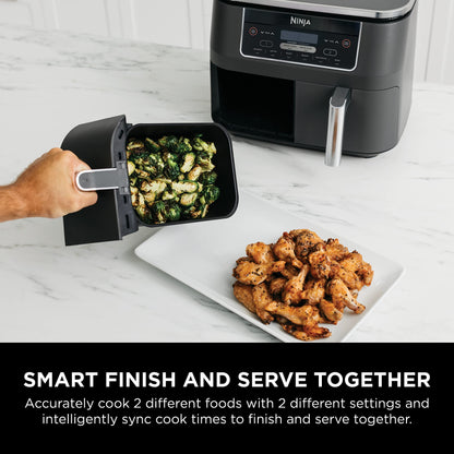 Ninja Foodi 6-in-1 8-qt. (7.6L) 2-Basket Air Fryer DualZone Technology, Match Cook & Smart Finish to Roast, Broil, Dehydrate & More for Quick, Easy Meals, Slate Grey (DZ201C) Canadian Version