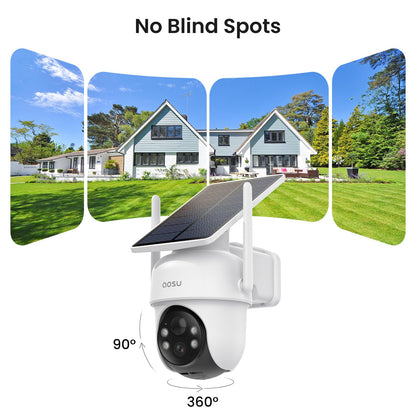 AOSU Solar Home Security Cameras System, 2-Cam Kit, 2K QHD Wireless Security Outdoor Camera, Auto Cross-Tracking, 360° Pan & Tilt, Color Night Vision, 32GB Homebase Local Storage, No Monthly Fee