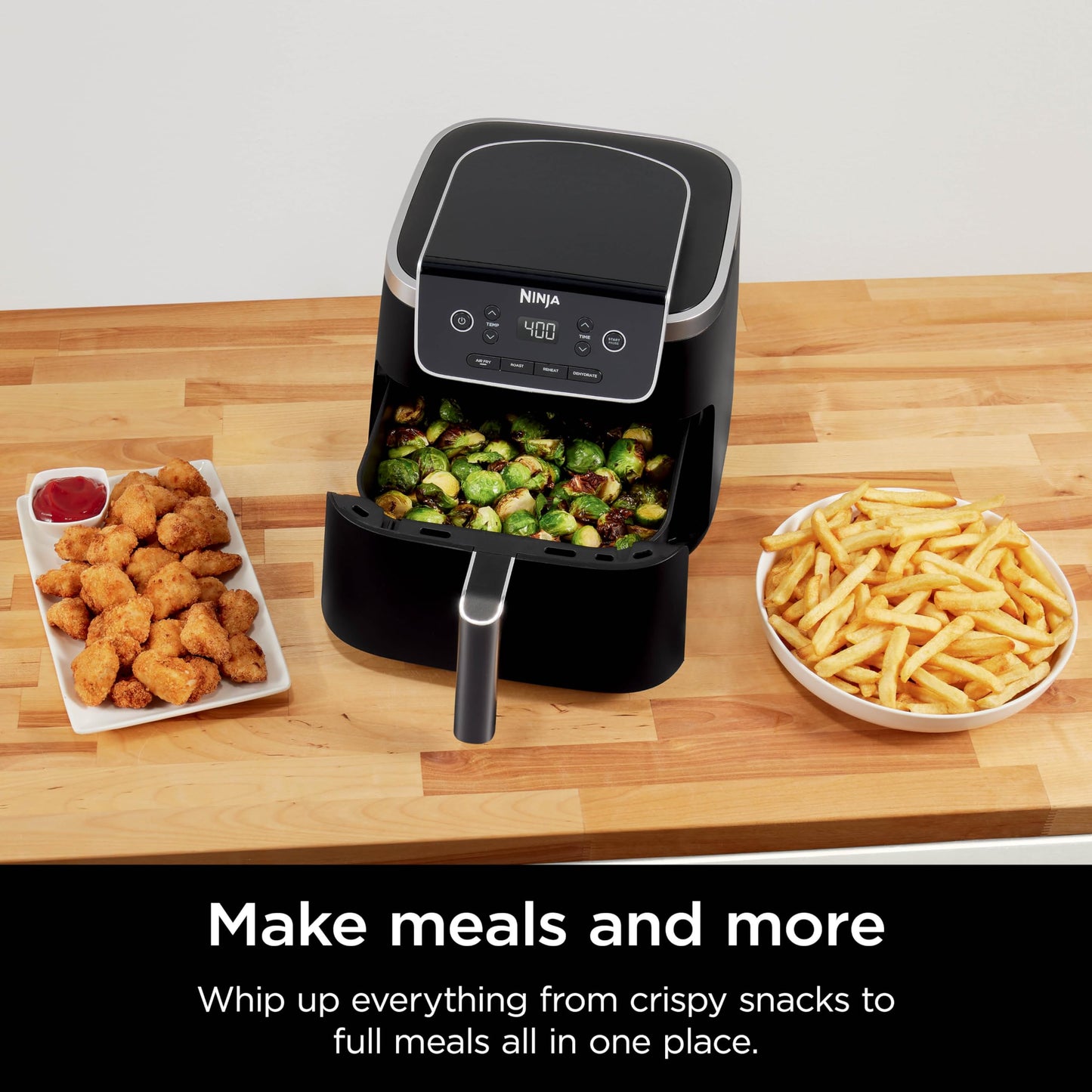 Ninja Air Fryer Pro 4in1, 5 QT (4.7 L) Capacity, Air Fry, Air Roast, Bake, Reheat, Dehydrate, Roast, Air Crisp Technology, Nonstick Basket & Crisper Plate, Grey, AF141C (Canadian Version)