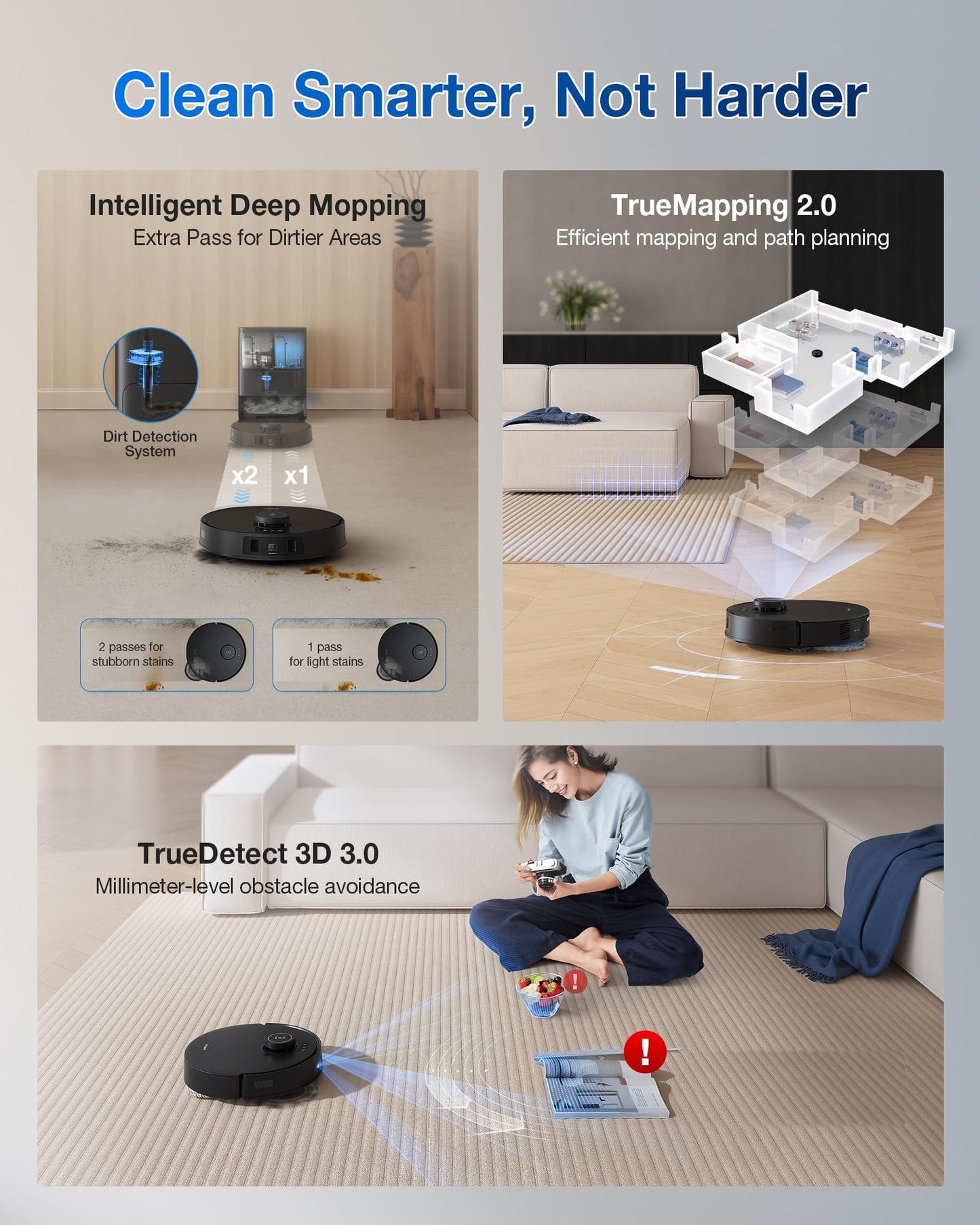 ECOVACS DEEBOT T30S Robot Vacuum and Mop, 11000Pa, ZeroTangle Technology, TruEdge Adaptive Edge Mopping, Hot Water Mop Washing, Self-Emptying, Self Refilling, Auto-Mop Lifting, Obstacle Avoidance