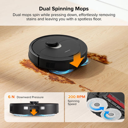 roborock Q Revo Robot Vacuum and Mop, Auto-Drying, Auto Mop Washing, Dual Spinning Mops, Auto Mop Lifting, Self-Refilling, Self-Emptying, Reactive Tech Obstacle Avoidance, 5500Pa Suction, Black