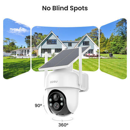 AOSU Solar Security Cameras Wireless Outdoor, 4-Cam Kit, No Monthly Fee, Home Security Cameras System, Auto Cross-Tracking, 360° Pan & Tilt, 2K Color Night Vision, 32GB Local Storage, 5G & 2.4G WiFi