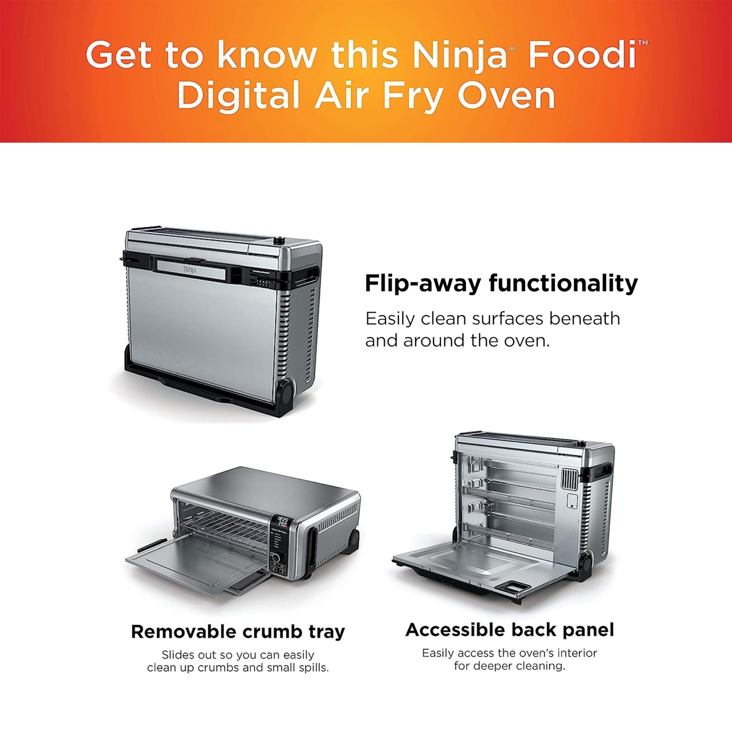 Ninja Foodi 8-in-1 Digital Air Fry Oven, Large Toaster Oven, Flip-Away For Storage, Dehydrate, Keep Warm, 1800 Watts, Stainless (SP101C) – Canadian Version