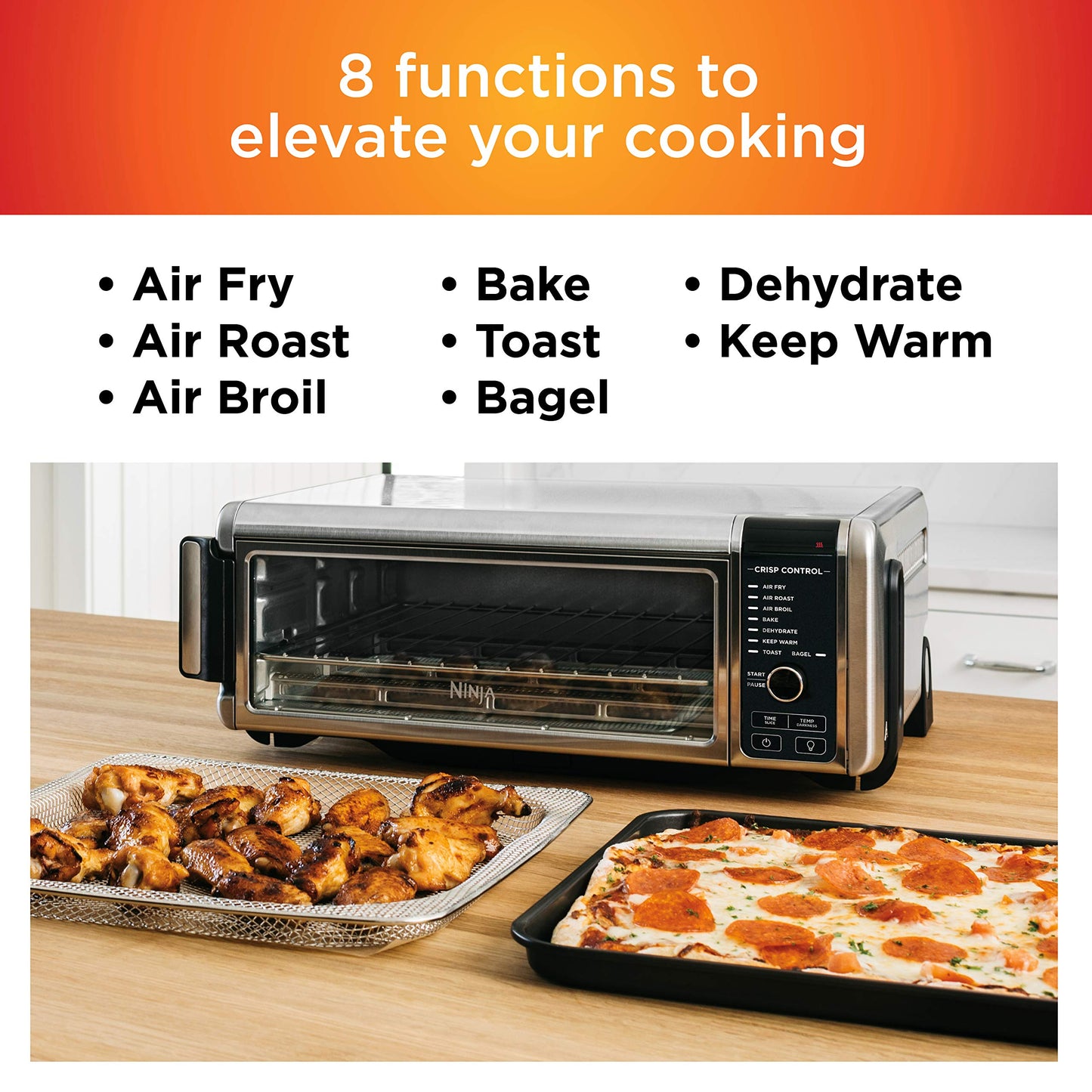 Ninja Foodi 8-in-1 Digital Air Fry Oven, Large Toaster Oven, Flip-Away For Storage, Dehydrate, Keep Warm, 1800 Watts, Stainless (SP101C) – Canadian Version