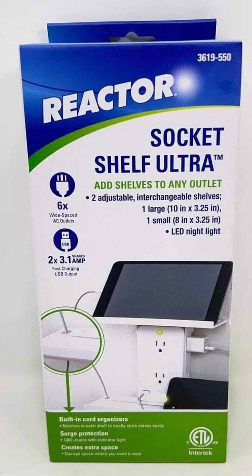 Socket Shelf Ultra - 6 Outlets + 2 USB Charging Ports + Nightlight